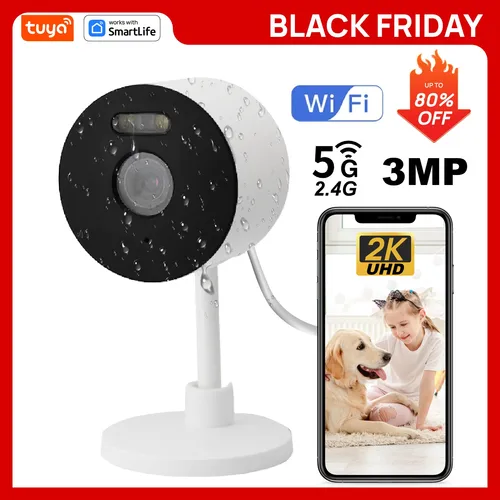Cámara de seguridad inteligente para interiores/exteriores, 5G y 2,4G, Tuya, para el hogar, cámara para bebés/ancianos/mascotas con aplicación de teléfono, visión nocturna en Color, Audio bidireccional