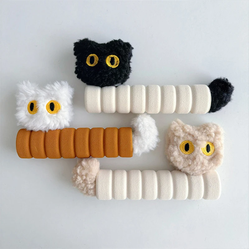 2Pcs Cute Door Handle Covers Plush Cat Eav Foam Anti-Collision Handle Cover Round Anti-Static Door Knob Protector Home Decorate