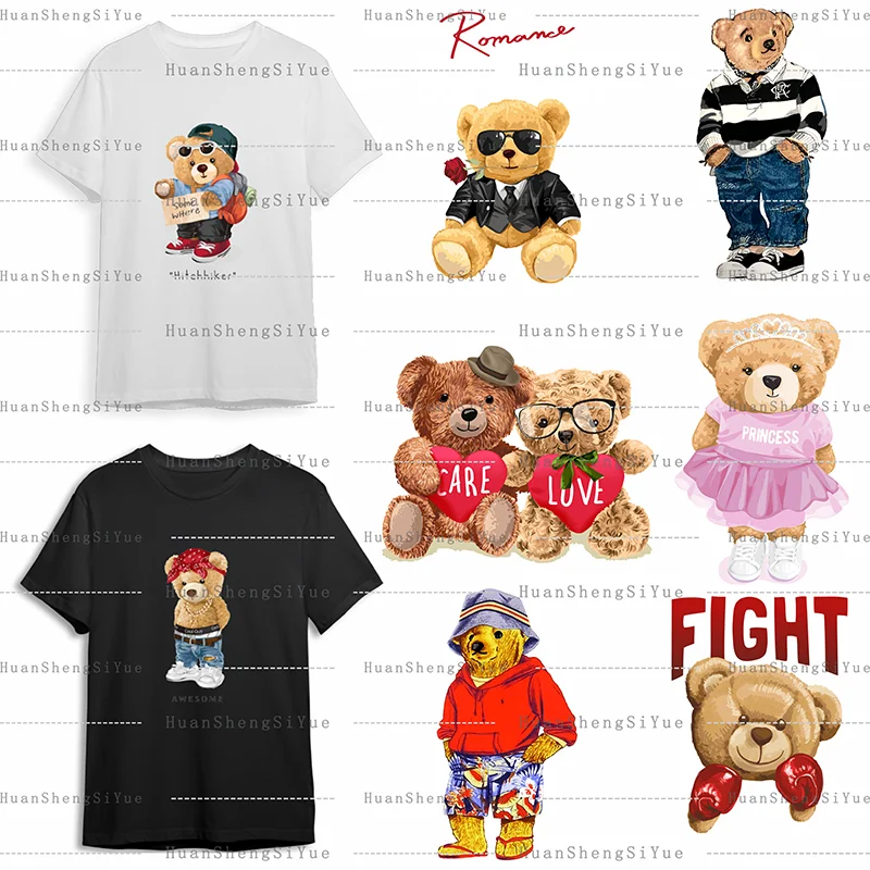 Karikatür oyuncak ayı ütü etiket elbise DTF moda tişört Hoodie DIY ceket yama ısı transferi etiket