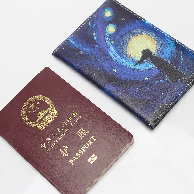 Universo céu estrelado pintado passaporte titular viagem pvc passaporte capa carteira titular do cartão de identificação titular do cartão de crédito do negócio