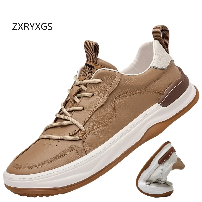 ZXRYXGS Top Layer Cowhide Men Casual Shoes 2024  British Style New Lace-up Men Leather Shoes Flat Non-slip Round Toe Trend Shoes