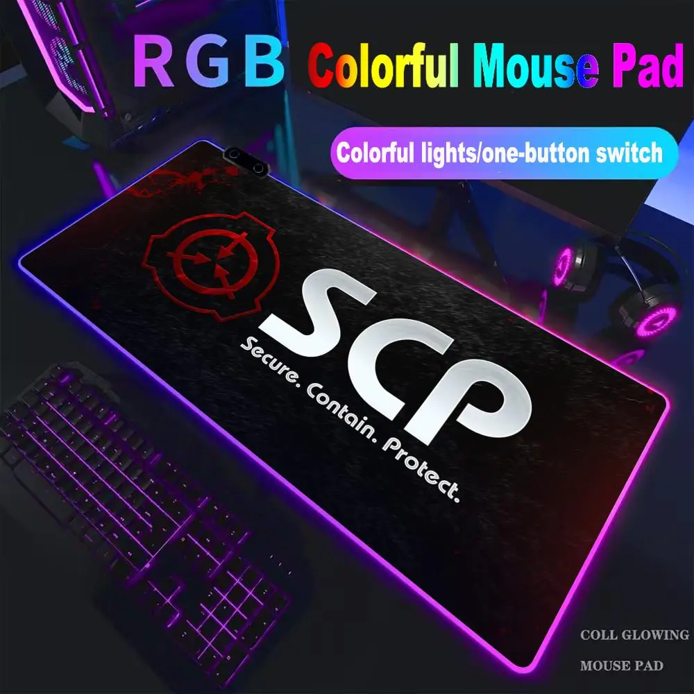 

S-Scp Foundation Fictional Mouse Pad RGB LED Light Colorful Game Keyboard Non-slip Cover Desk-mat Surface Waterproof HYBXXC
