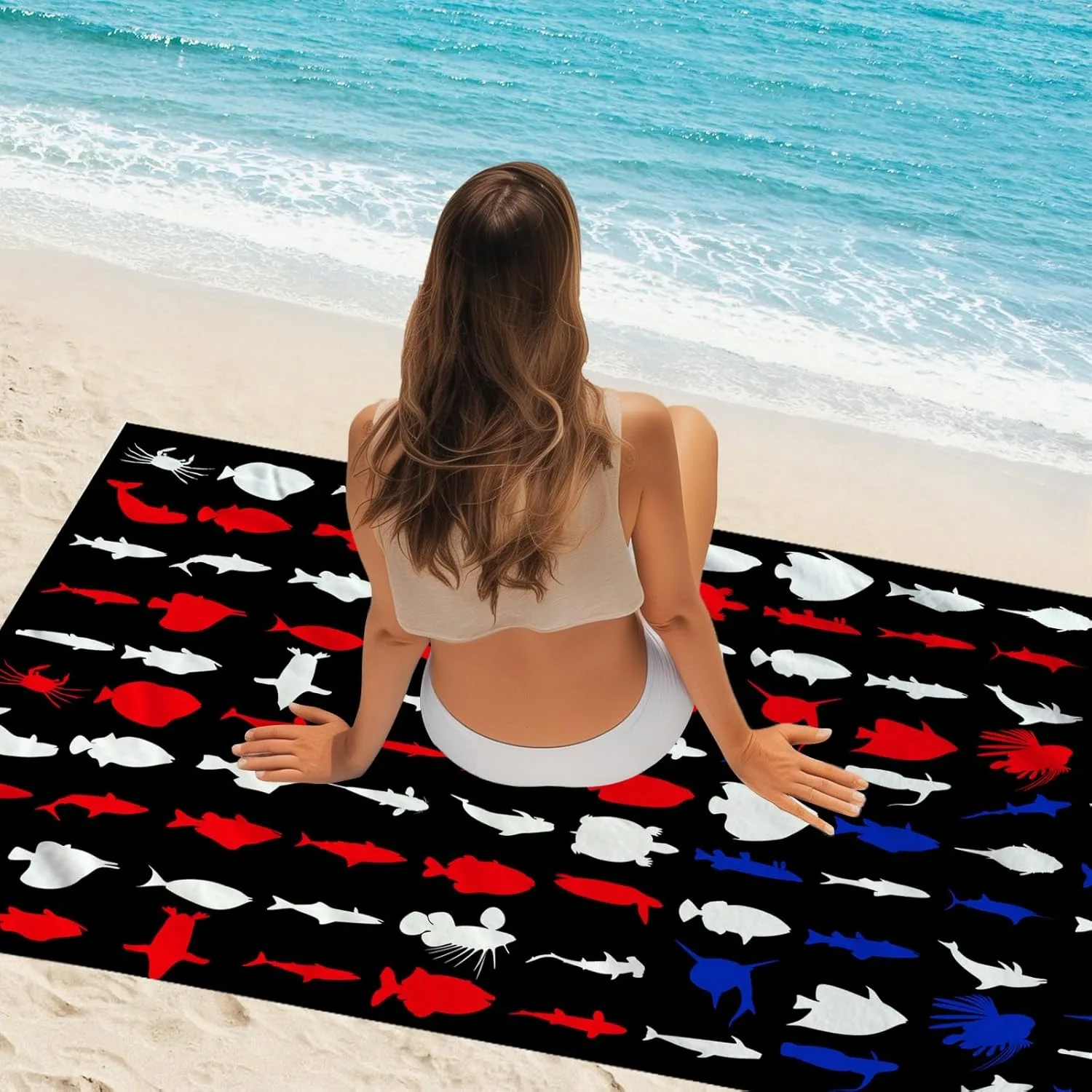 Shadow of Fishes Beach Towel for Family stuffs friend Gifts Quick-Dry Sand free For Bath Yoga Tourism Beach Camping Swimming GYM