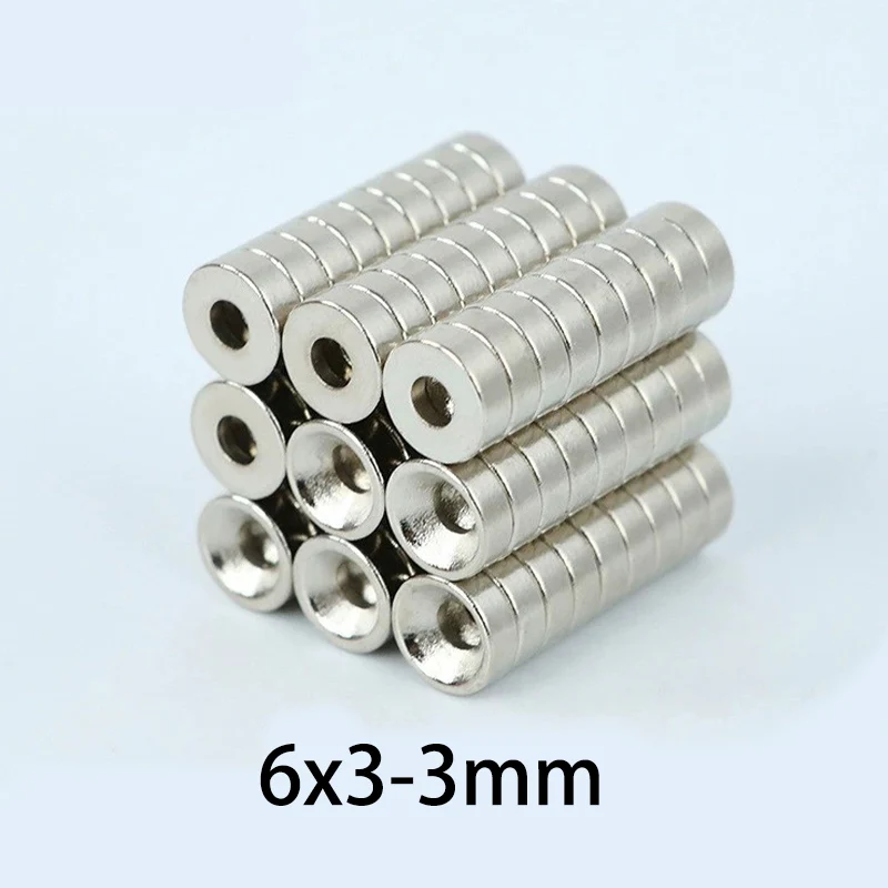 20/50/100pcs 6x3-3mm 6x3mm Magnets with 3mm Hole, Easily Screw Into Your RC Cars, Robots, Miniatures & Precision Tools