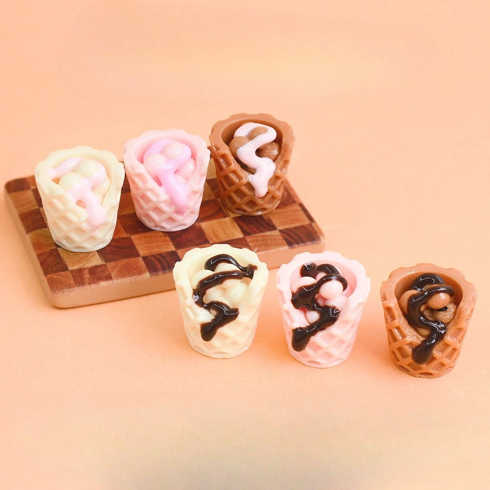 10pcs Mini Wafer Cookie Tube with Chocolate Cup and Jam Filling Crispy Dessert Model Miniature Food Resin Decoration Ornament