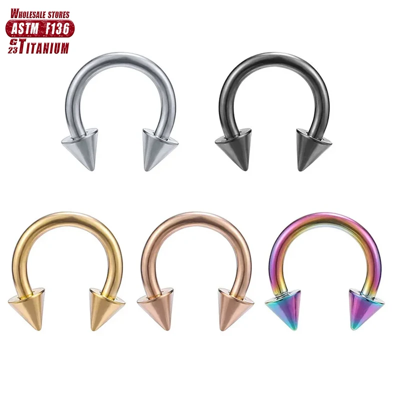 F136 Titanium Internal Thread Spike Horseshoe pointed cone Nose Ring Septum Piercing Ear Cartilage Tragus Helix Lip Body Jewelry