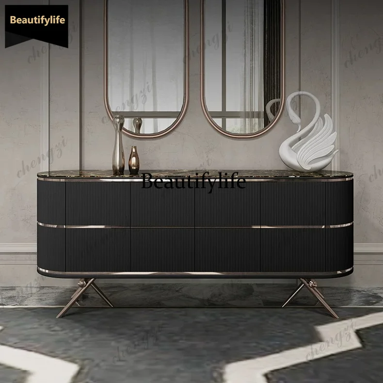 A68Italian minimalist solid wood dining side cabinet light luxury household living room locker modern home marble entrance cabin