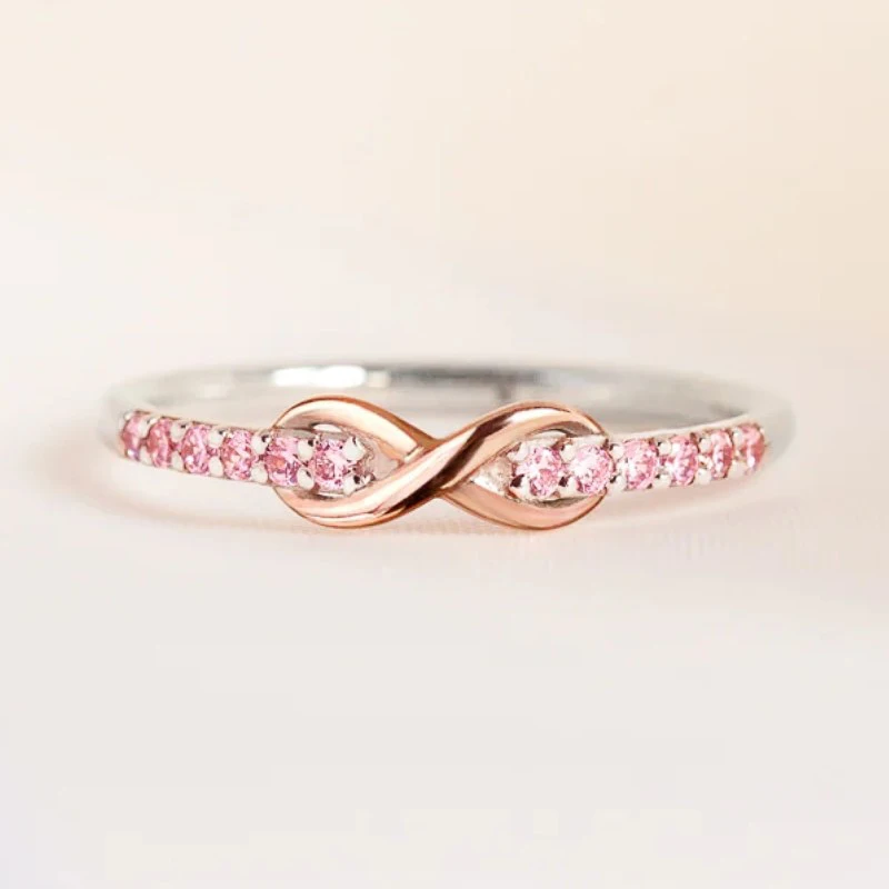Huitan Eternity Infinity Ring Pink CZ Romantic Wedding Jewelry Gift