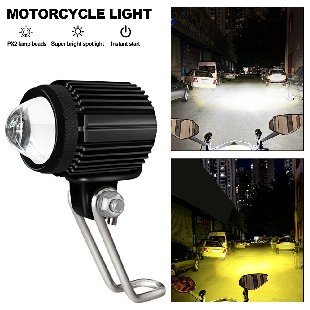 Motorcycle Auxiliary LED Spotlights White Yellow Hi/Low Beam Flash Fog Lights For Offroad ATV Engineering Vehicles Bicycle Lamp