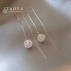 Luxury Shiny Zircon Ball Flower Pendant Long Earline For 2024 Women's or Girl‘s Fashion Jewelry Unusual Earring Ear Accessories