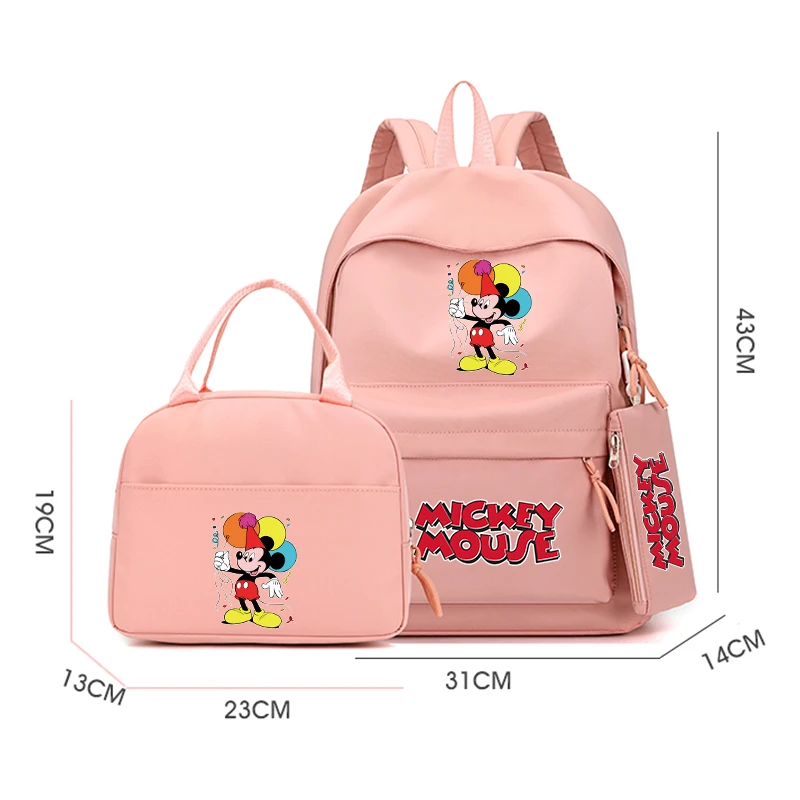 3Pcs/set Disney Mickey Mouse Backpack Cartoon Bookbag with Lunch Bag for Teenagers Boy Girl Schoolbag Comfortable Travel Sets