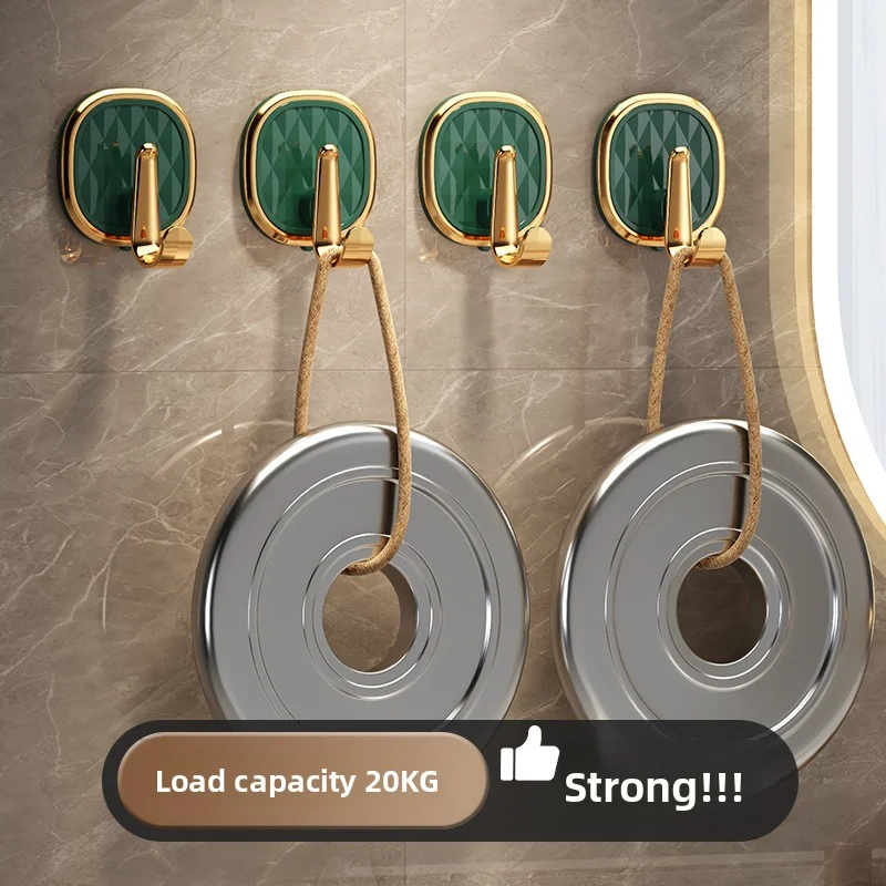 Luxury Gold Metallic Finish Adhesive Storage Hooks Polished Edge No Punching Strong Sticky Wall Hooks For Towels Coats Utensils