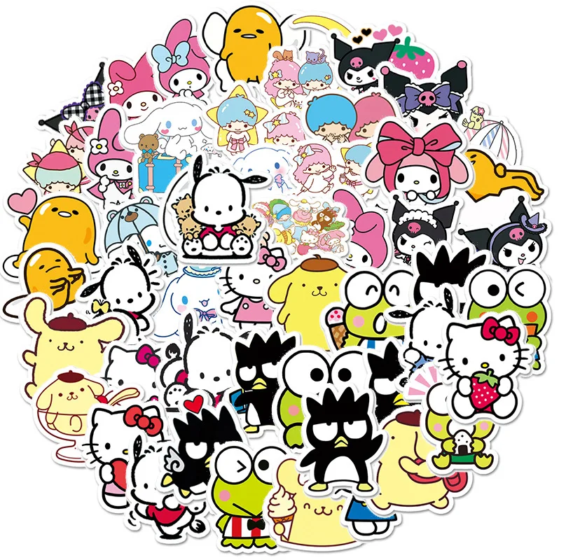 50/100pcs Kawaii My Melody Kuromi Hello Kitty Stickers for Kids Girls DIY Laptop Phone Diary Cute Cartoon Sanrio Sticker Decals