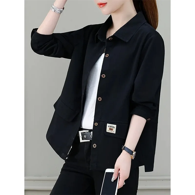 New Spring Autumn Jacket Tops Fashion Thin Short Ladies Loose Casual Shirt Coat Outerwear Tooling Female