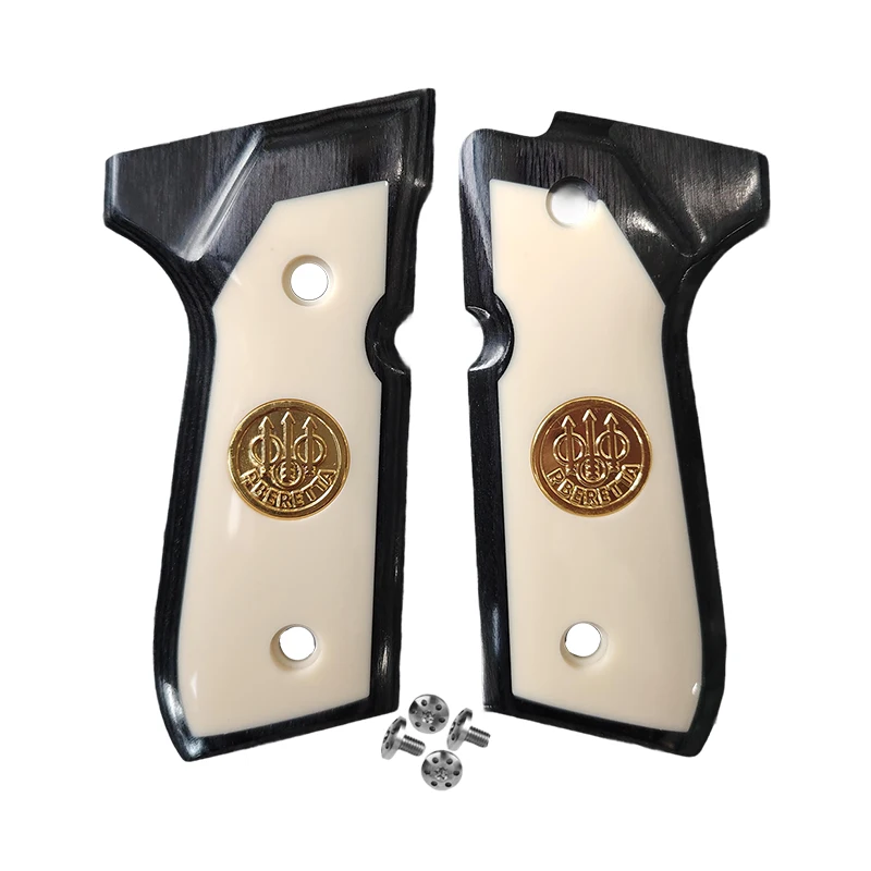 ctg-custom-grips-for-92-fsbonded-ivory-with-gold-medallionblack-wood-texture