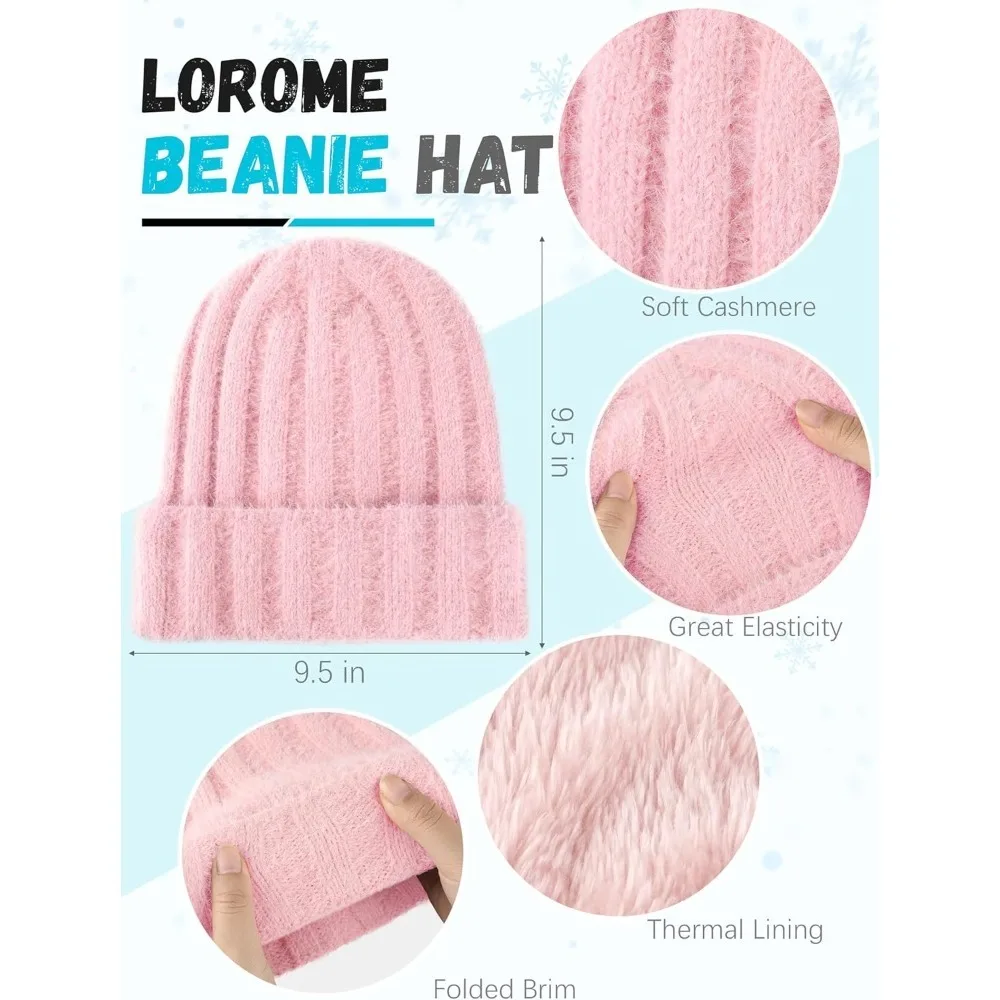 الشتاء قبعة قبعة وشاح قفازات، الدافئة الصوف متماسكة قبعة وشاح طويل الرقبة أدفأ شاشة تعمل باللمس قفازات الشتاء مجموعة هدايا للنساء