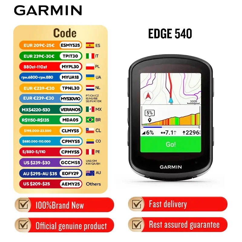 Garmin Edge 540 Computador de ciclismo Mapa ao ar livre Navegação Mountain Road Bike Odômetro Ciclismo à prova d'água Presente de feriado