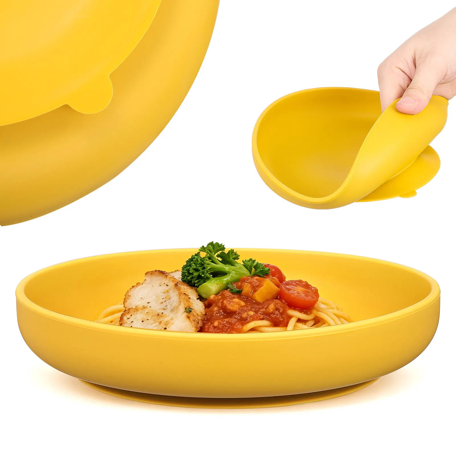 Silicone Elderly Scoop Plate Non-Slip Suction Base Senior Dining Spill Proof Lightweight Anti-Fall Tableware Suction Tray