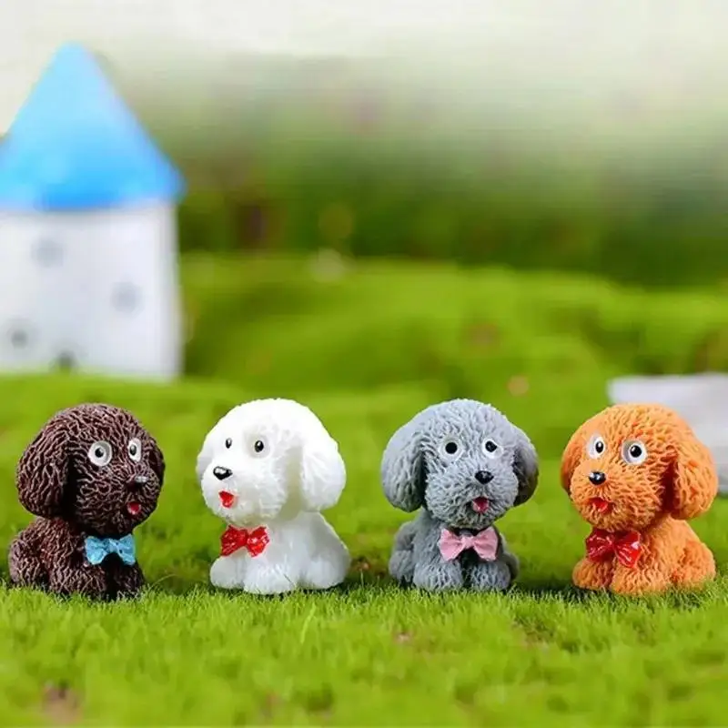 4Pcs Mini Cute Puppy Resin Figurines Teddy Dog Car Dashboard Decorations Kawaii Animal Sculptures Home Office Decor