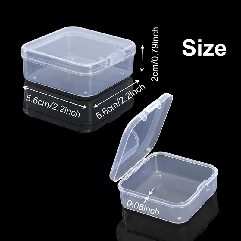 ABBP-120 パック透明プラスチックビーズ収納容器ボックス、小さなアイテム、ダイヤモンド、ビーズ用のヒンジ付き蓋付き (2.2X2.2X0.79インチ)