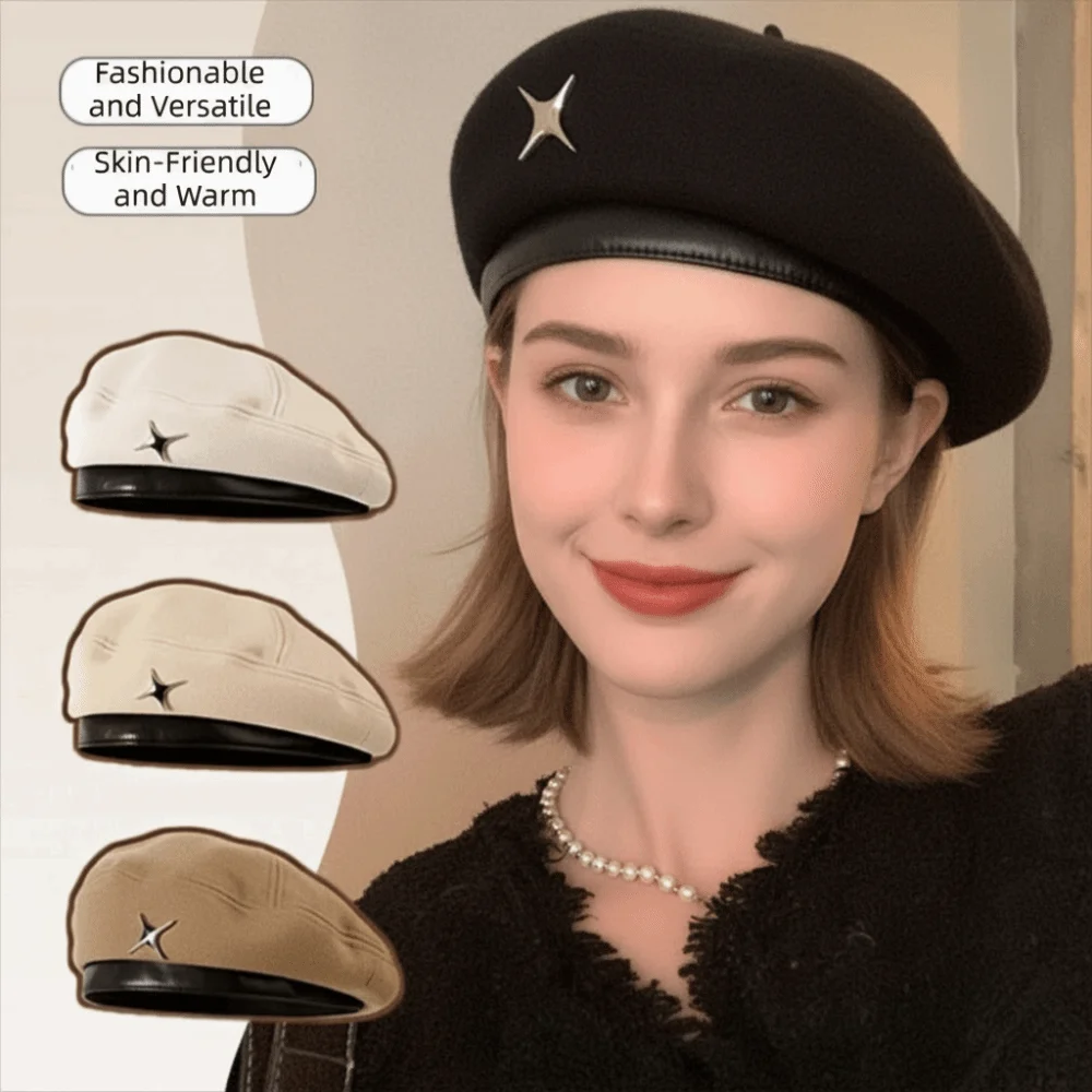 Fashion British Style Star Beret Y2K Woolen Newsboy Cap Korean Style Retro Octagonal Hat Outdoor