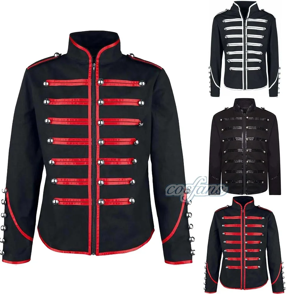 

Men Retro Gothic Jacket Frock Coat Steampunk Victorian Morning Steampunk Top Stand Collar Long Sleeve Casual