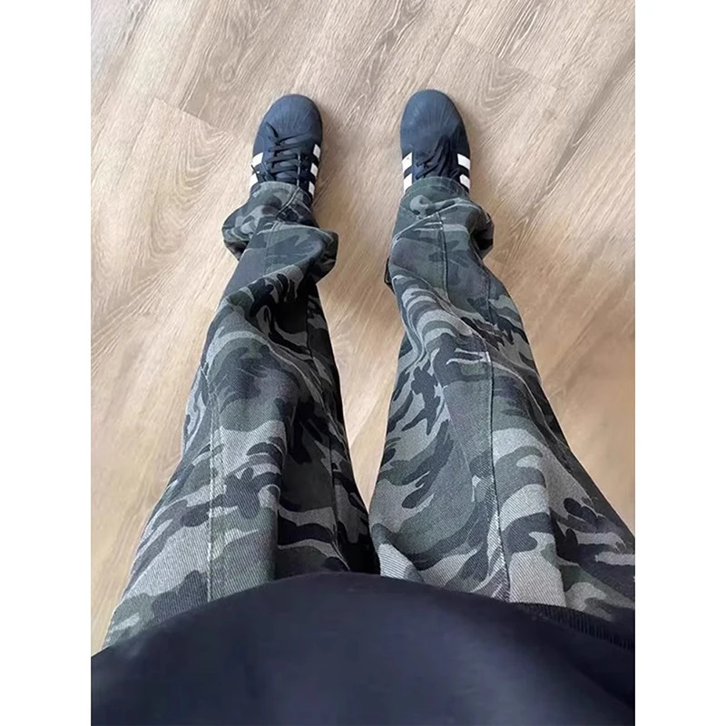 

Американские камуфляжные рабочие брюки для мужчин, осенние, в стиле хип-хоп, свободные, прямые, повседневные джинсы, молодежные, модные, с высокой талией, длинные