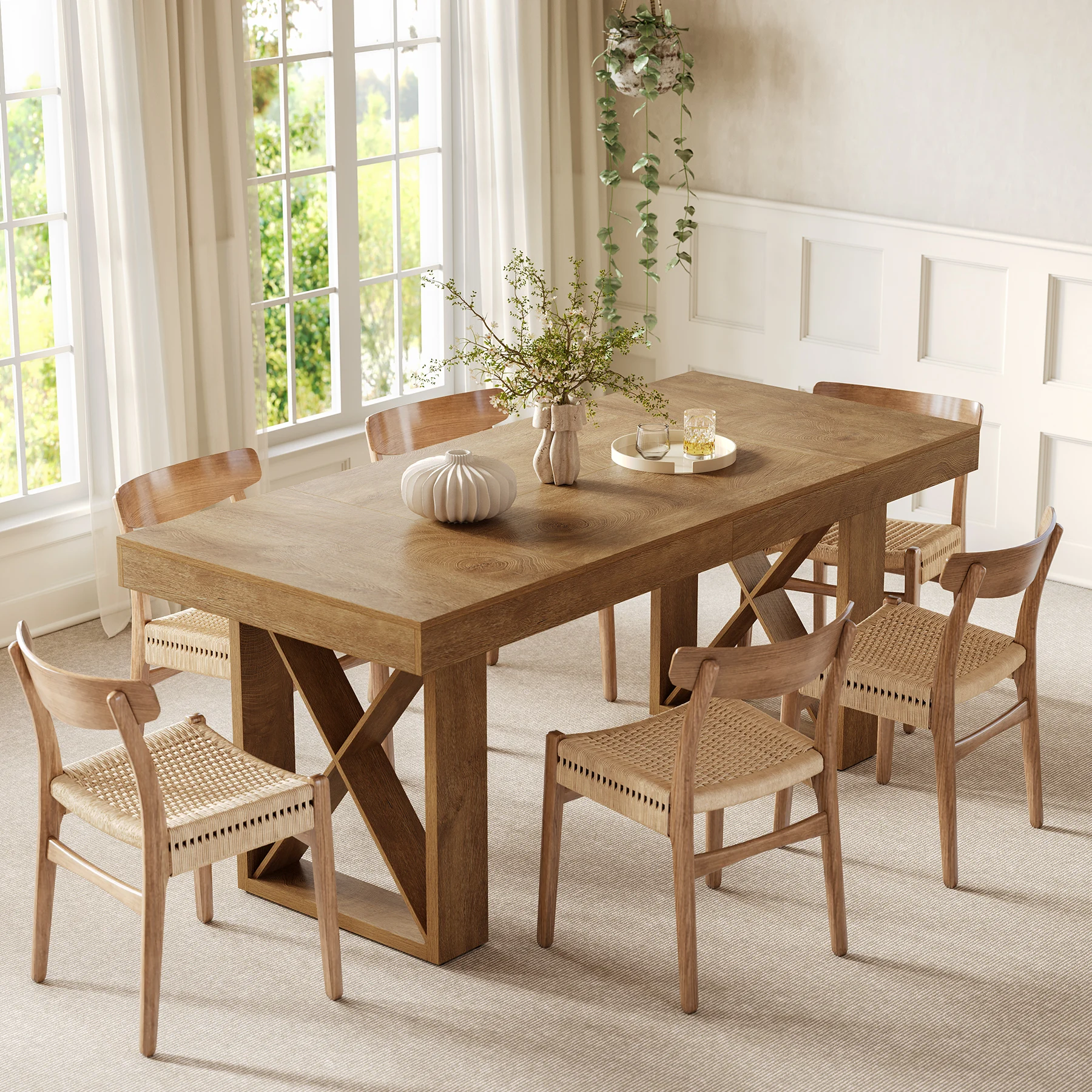 Tribesigns 63-Inch Dining Table for 4-6 People, Farmhouse Thick Appearance Design, Rectangle Kitchen Table for Dining Room, Living Room, Brown