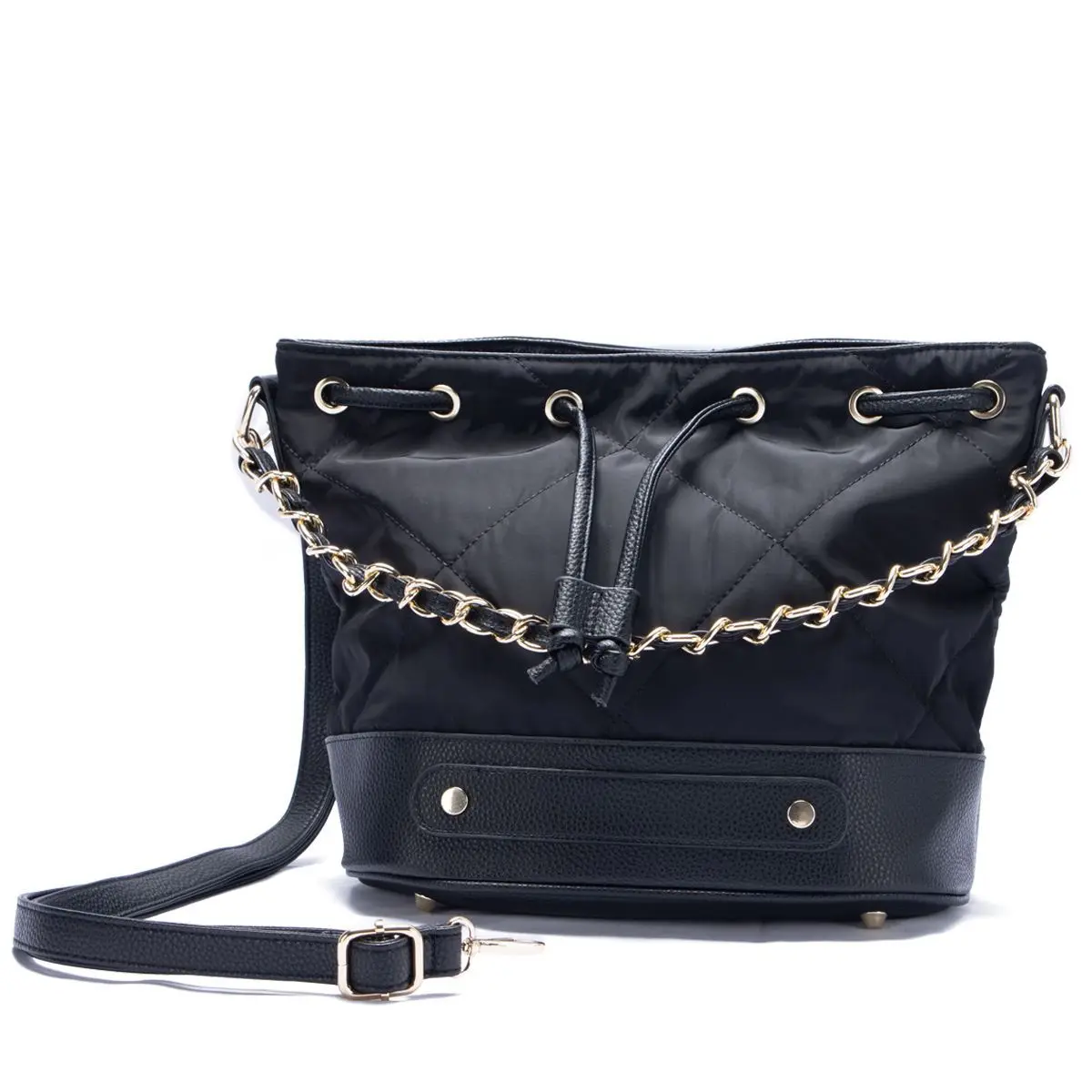 

Женская вместительная сумка-ведро из хлопка с цепочкой и шнурком, универсальная, ромбовидная, простая, на одно плечо, кроссбоди