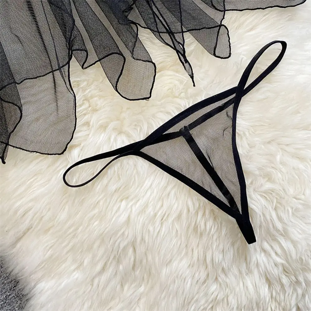 

Pajamas Bowknot Lace Mesh Nightgown Thin Transparent Sweet Lace Nightdress T-back Thong Deep V Neck Sleeveless Nightwear Sleep