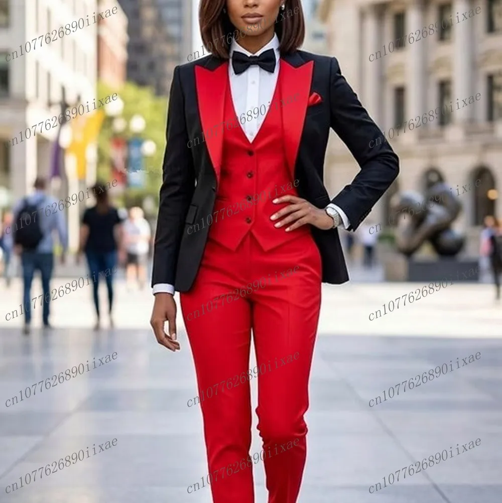 New Red And Black Women Suits Lady Business Tuxedos Mother Wedding Party Formal Ladies 3 Piece Set Jacket Vest Pants