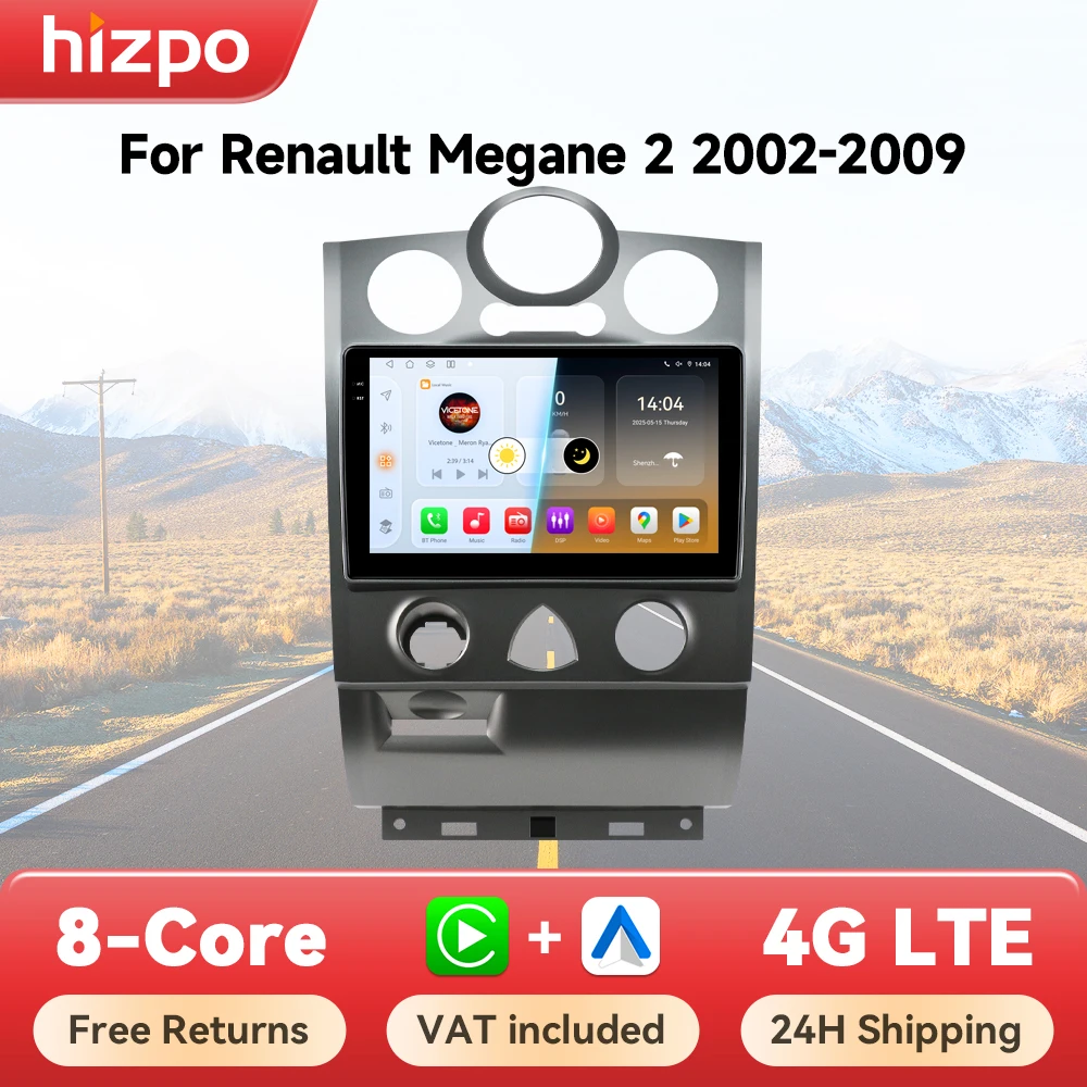 Hizpo Kabelloses Carplay Autoradio für Renault Megane 2 2002 2003 2005 2006 2007 2008 2009 Android Auto Multimedia-Player 2 Din QLED-Bildschirm Stereo