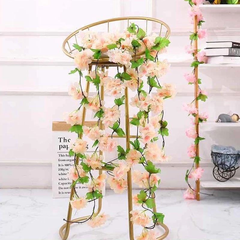 Künstliche Blumen 220 cm Kirschblüten-Ranke Garten- und Heimdekoration Tischdeko-Accessoires Hochzeits-Efeu-Girlande Bogen für Innen- und Außenbereich – Detail 3