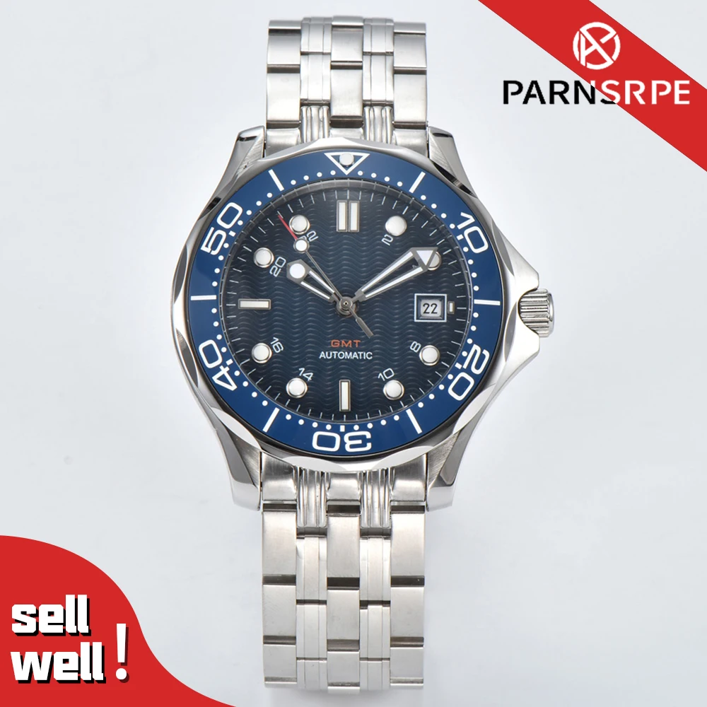 Quadrante luminoso con ondulazione del mare Orologio meccanico subacqueo da uomo classico di lusso da 41 mm 8215 Visualizzazione automatica della data con lunetta in ceramica