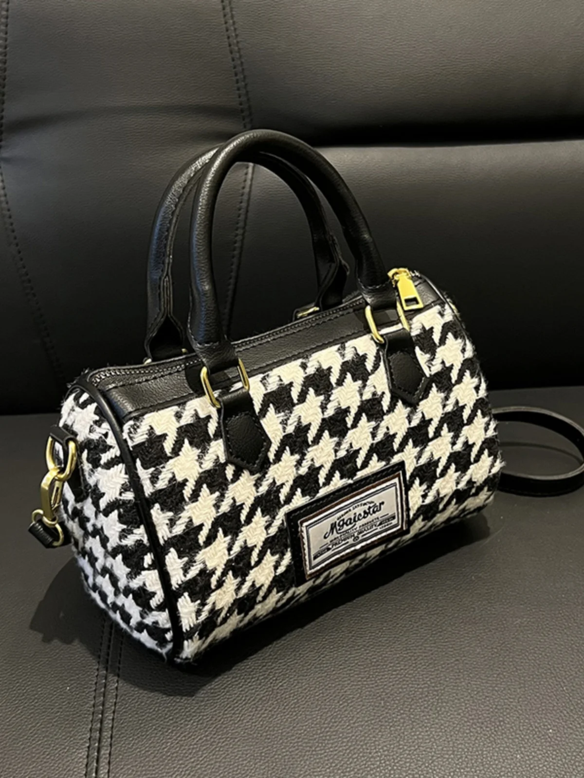 Woolen Houndstooth Crossbody Bag For Women Autumn Winter New Luxury Designer Black Female Handbag Boston Shoulder Bag