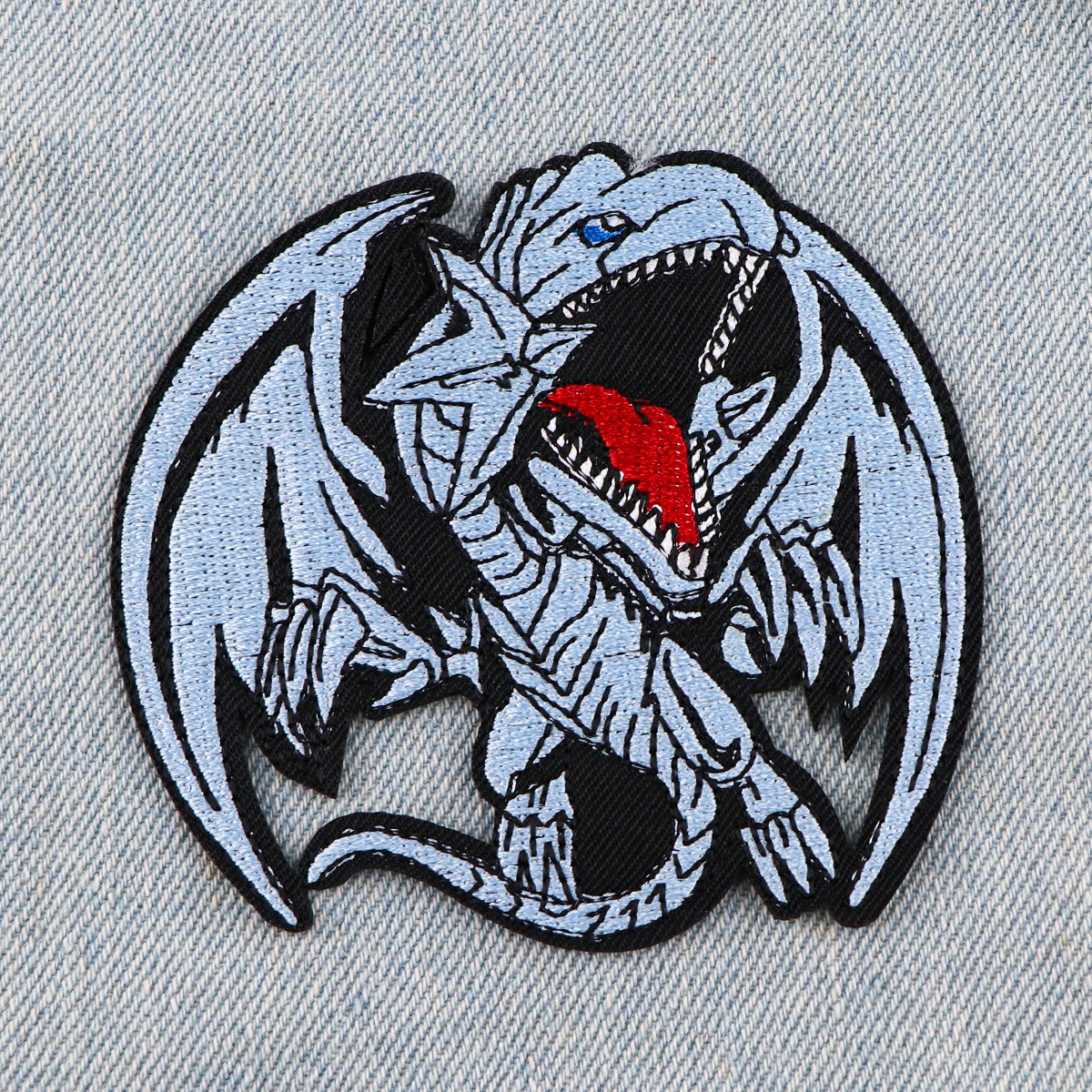 Japanese Anime Game Blue Eye White Dragon Clothes Badges Iron On Patches Appliques Embroidered Stripes for Clothes Jacket Jeans