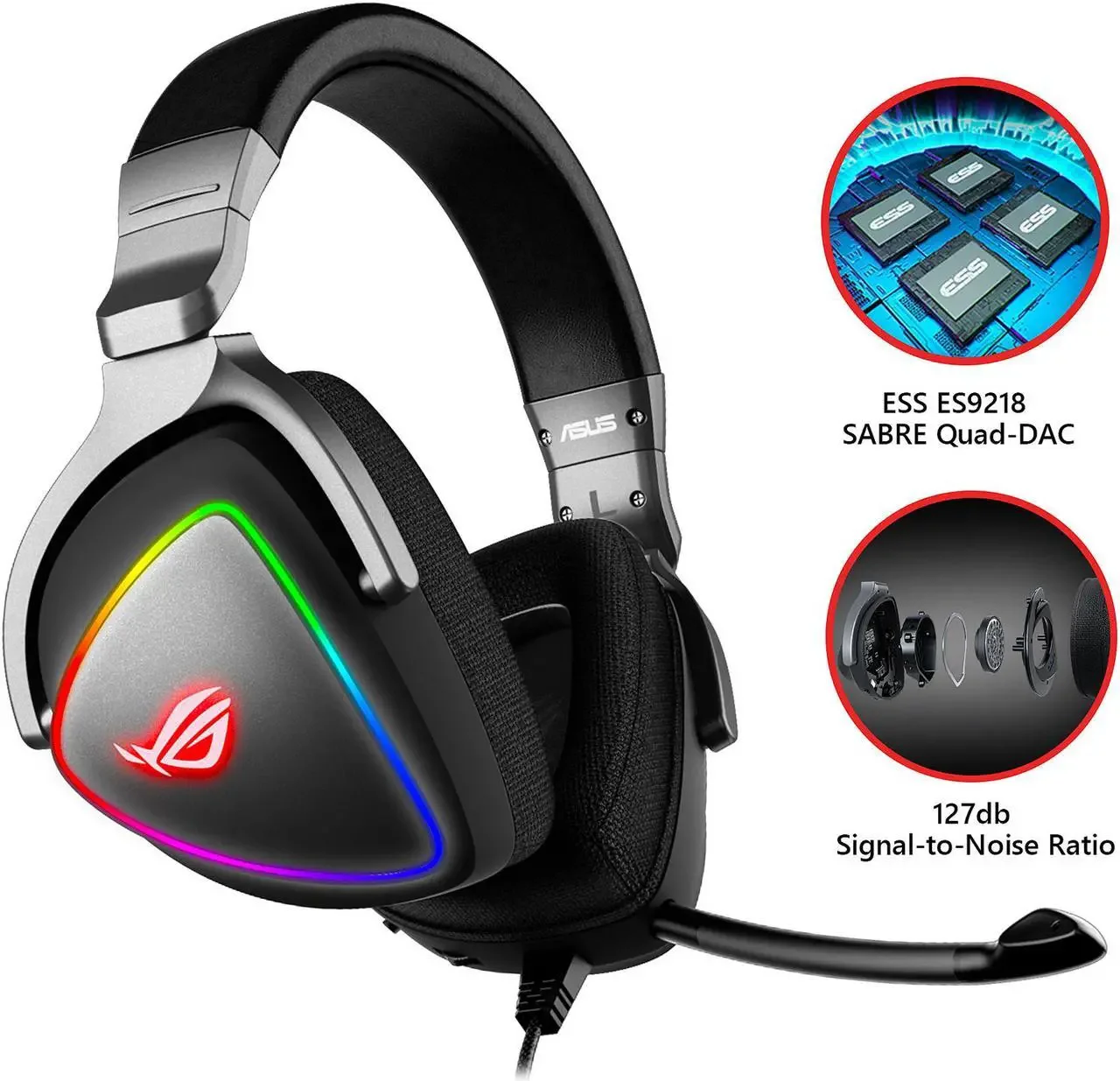 ASUS RGB QUAD-DAC GAMING HEADSET 7.1 Channel USB Over-Ear Headphones PC PS4 PS5 Xbox One Noise Cancelling Soft Earmuff