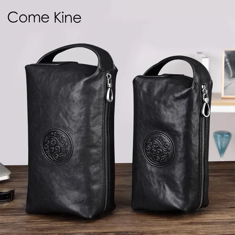 ComeKine Men's Handbags Leather Handbags Large Capacity Business Handbags Youth Handbags Top Layer Cowhide Black Handbag