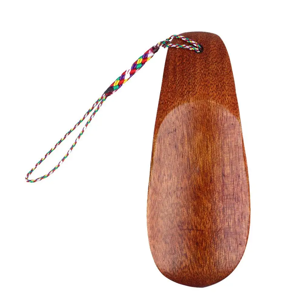 Portable Solid Wood Mini Shoehorn Trumpet Shape Brown Handmade Tool Fits Heel Well Reduces Bending Back Pain Relief for Indoor