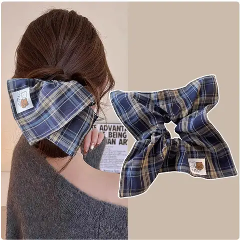 2025 패션 스퀘어 격자 무늬 Scrunchie 여자 여자 탄성 머리 고무 밴드 액세서리 헤어 링 로프 머리 장식 모자를 쓰고 있죠 장식품