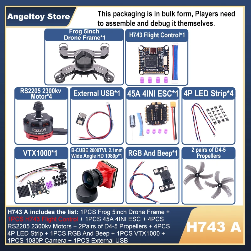 B-CUBE Frog 5inch FPV Drone Frame Kit Carbon Fiber Racing Drone Quadcopter Freestyle INAV Beatflight F722 M10 GPS Flight Control