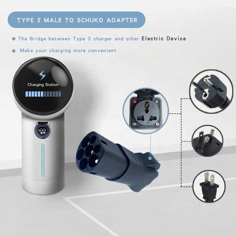 16a Elektroauto Evse Adapter tragbarer EV-Stecker Typ 2 bis EU 2-polige Buchse