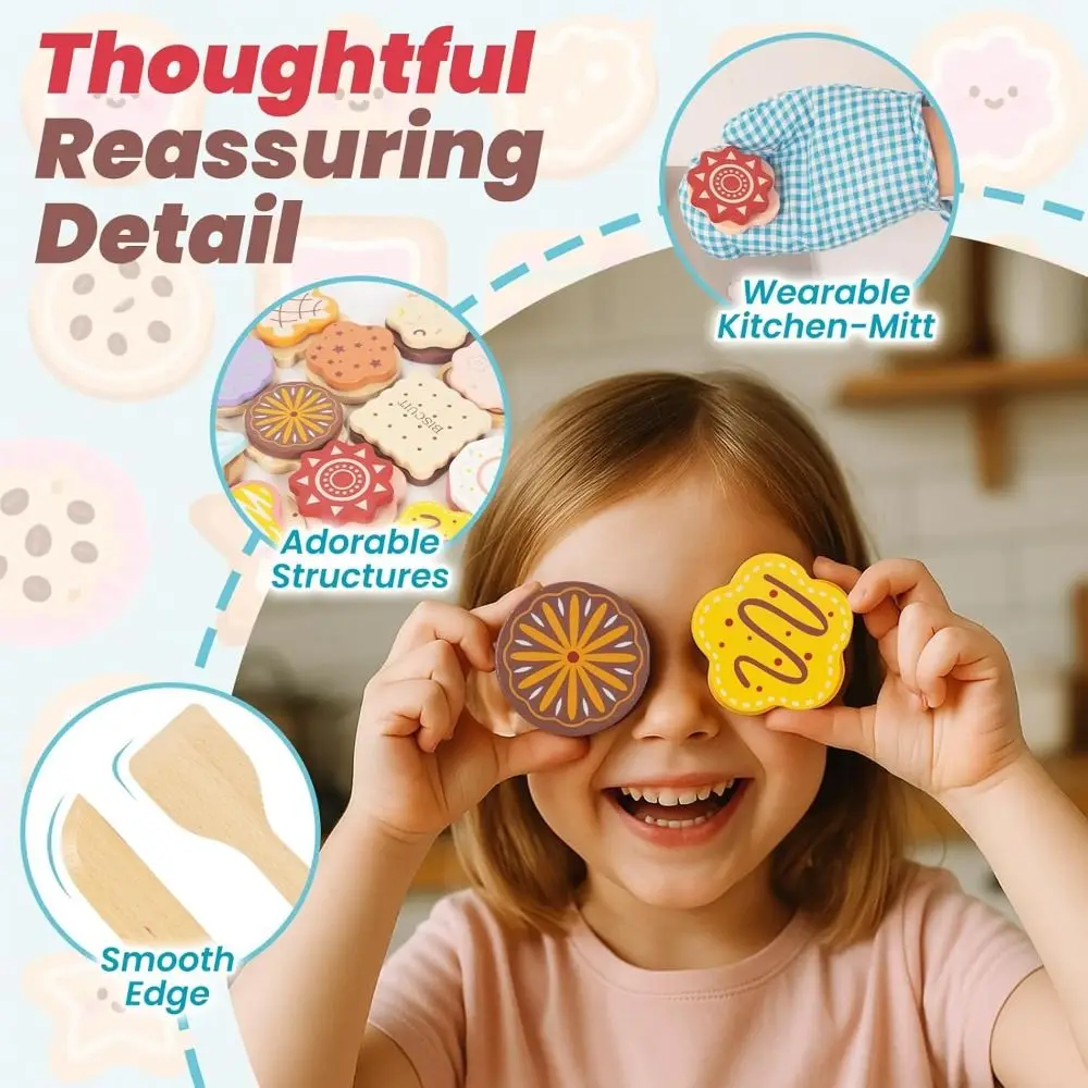 New Educational Wooden Cookie Play Food Set Safe Material Non-Toxic Kitchen Toys Imaginative Toddlers Food Accessories
