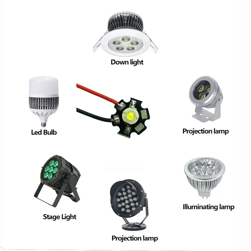 10pcs1W 3W عالية الطاقة LED الثنائيات قبل لحام 10 سنتيمتر سلك مع 20 مللي متر ستار PCB أبيض دافئ عميق أحمر أخضر ملكي أزرق أصفر UV اللون