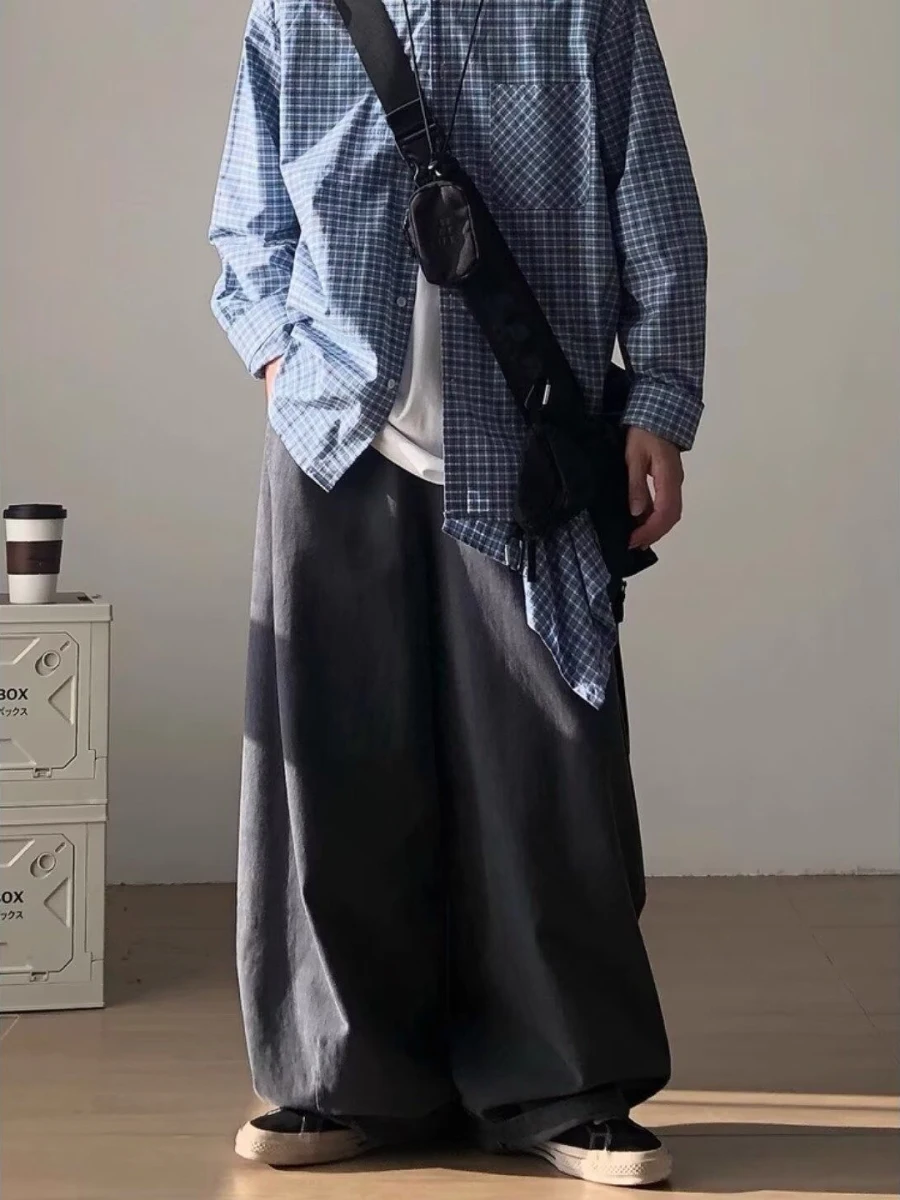 

High Waist Wide Leg Workwear Trousers Retro Han Han Linen Jeans Loose Casual Straight Leg Pants Japanese Sle off White