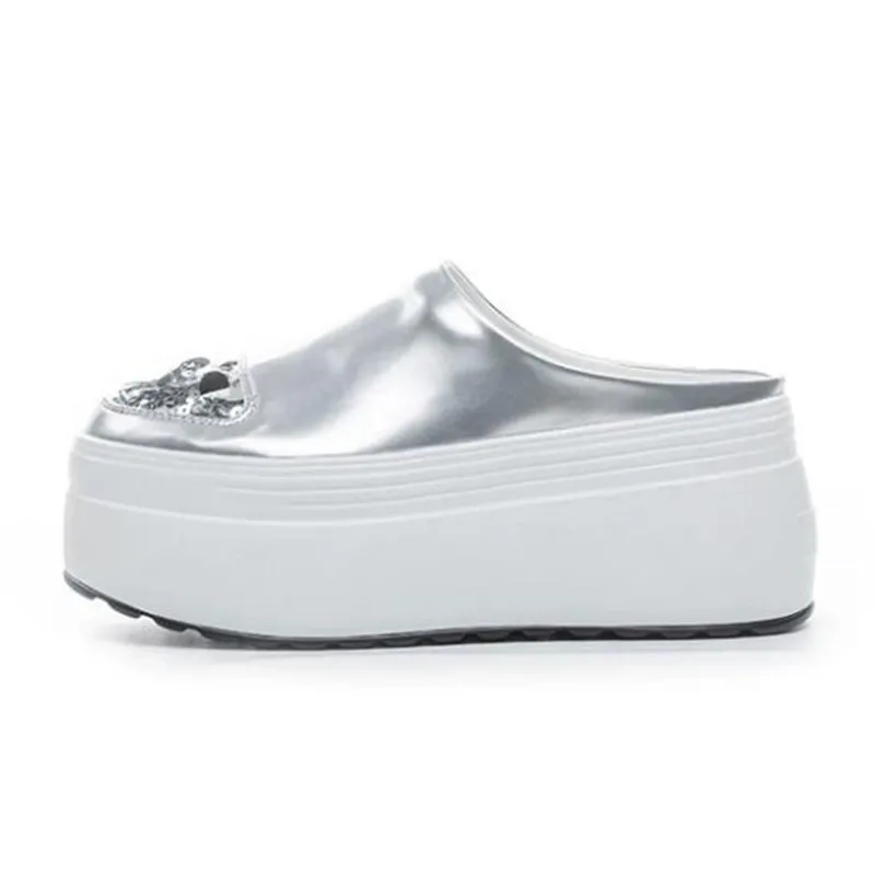 8cm Brief Patent Leather New Summer Women Microfiber Bling Fashion Hot Sale Platform Wedge Mujer Comfy Slippers Slip on Shoes
