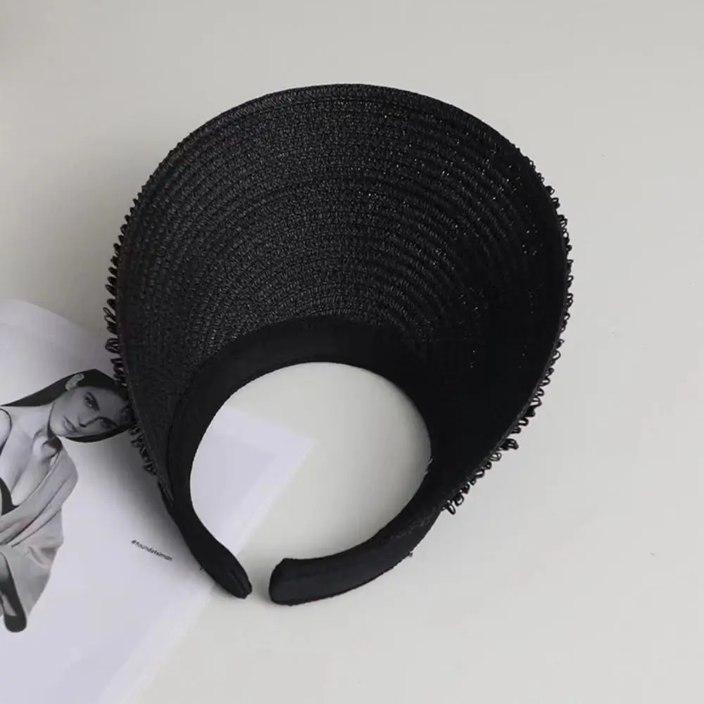 مصمم الأزياء شرابة القش القبعات فارغة أعلى الصيف فارغة أعلى قبعة الشمس الشاطئ الأشعة فوق البنفسجية حماية ظلة قبعة بامامة