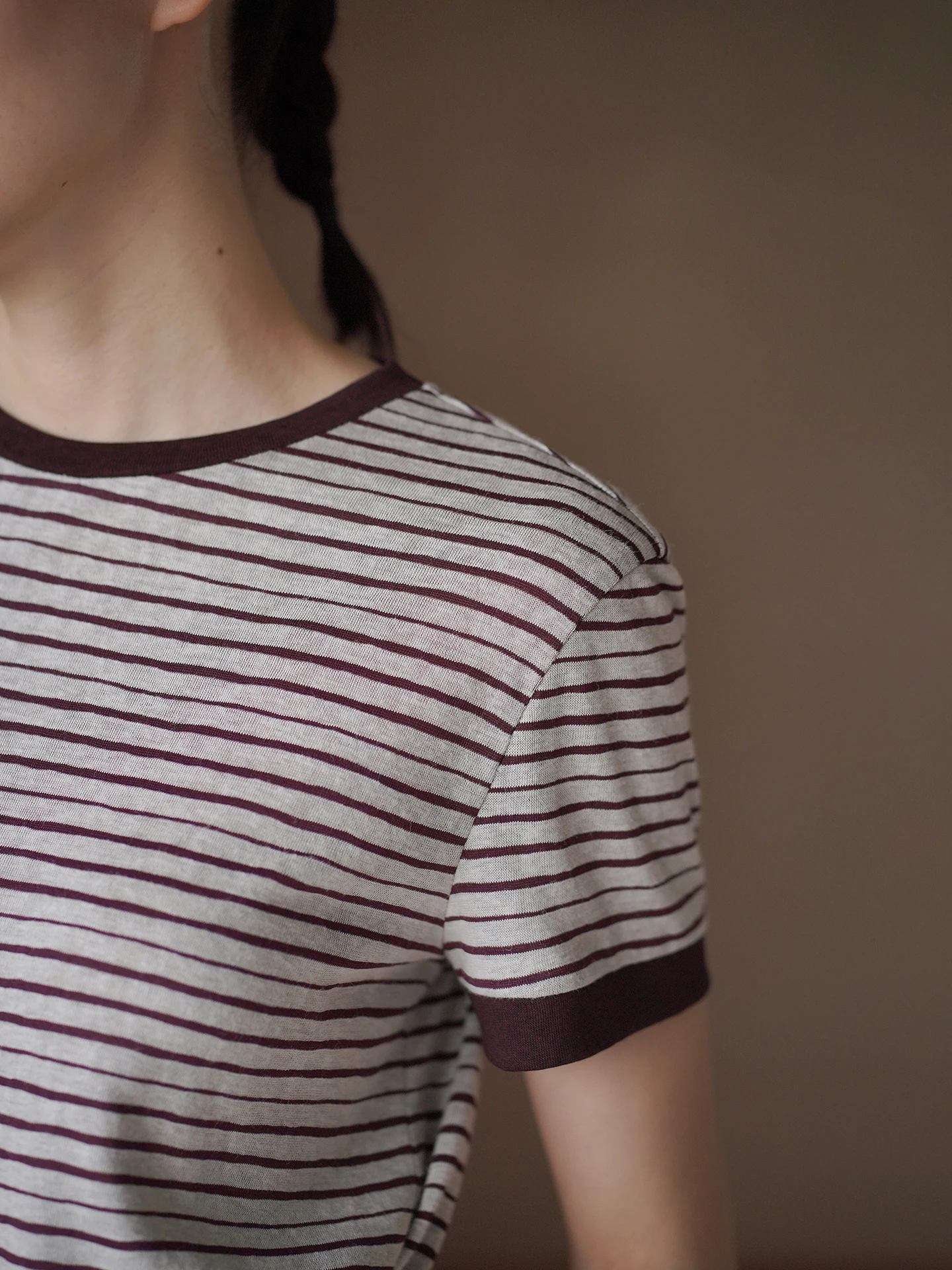 Hacikis Miss Snowflake Linen Silk Cotton Blend Color Block Vintage Stripes Short Sleeve Loose Slimming Top T-Shirt Women's Fa...