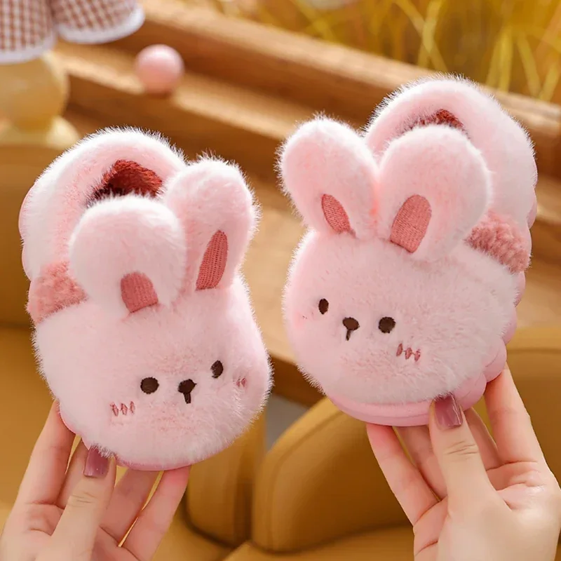 Nuovi bambini Cartoon Rabbit Heel Wrap soffici pantofole suola morbida antiscivolo inverno caldo neonati maschi ragazze Indoor Home Cotton Shoes