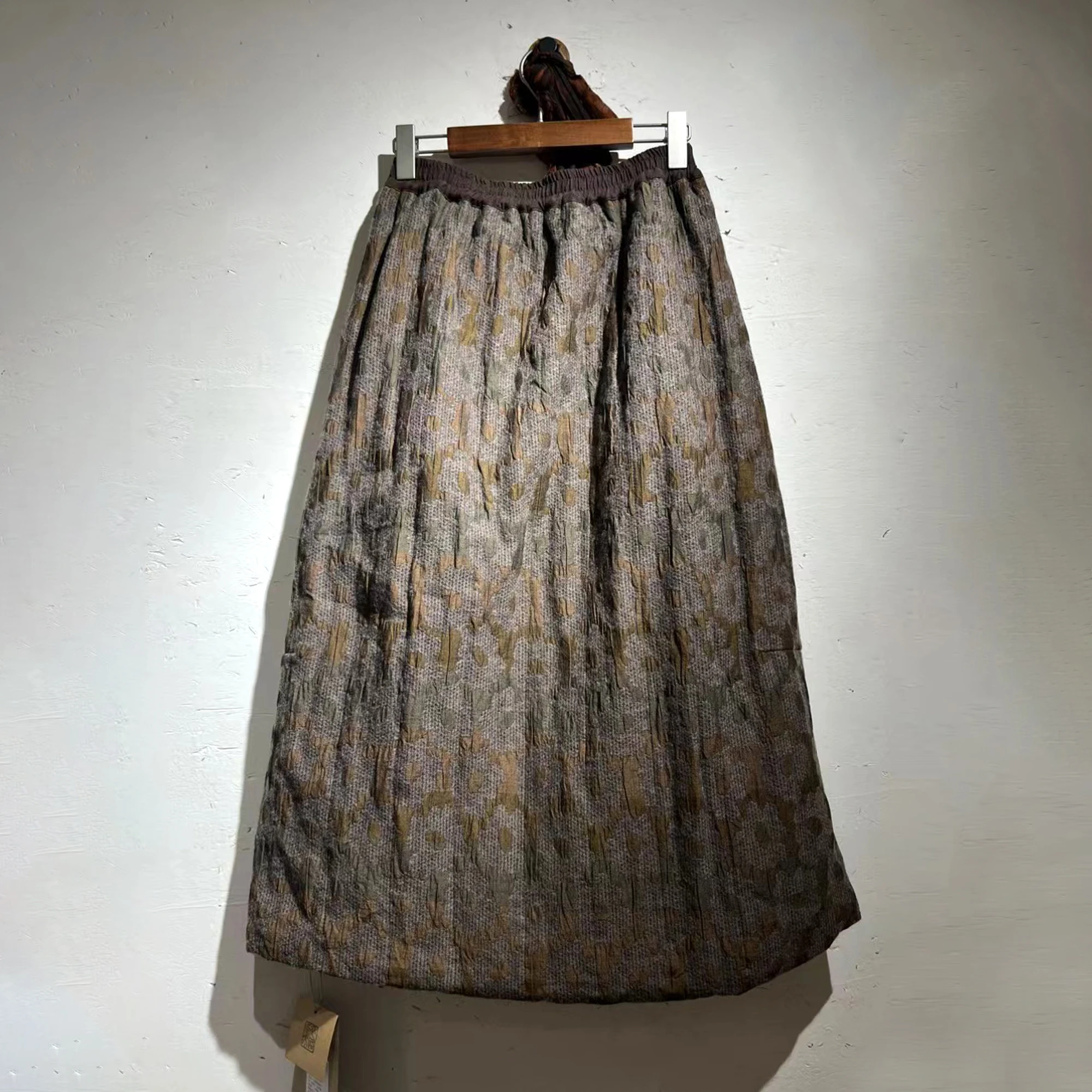 

PengPengHome 39264, шерстяная хлопковая юбка с эластичной резинкой на талии, художественная женская повседневная одежда, зимняя коллекция прямого кроя H-образной формы